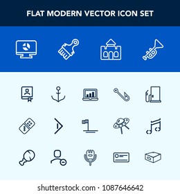 Modern, simple vector icon set with book, jazz, musical, oil, bugle, hook, petrol, address, button, nautical, domino, computer, row, blue, tower, ocean, mexico, play, gas, gasoline, architecture icons