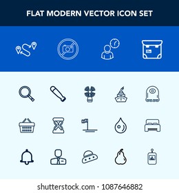 Modern, simple vector icon set with basket, map, monster, market, work, , sea, remote, sign, mexico, pretty, position, sand, point, business, character, timer, blue, television, people, shop icons