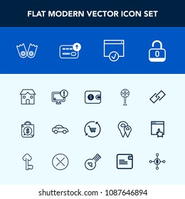 Modern, simple vector icon set with warning, fan, electric, underwater, finance, lock, cooler, cart, air, link, sale, purse, web, hyperlink, cash, taxi, wallet, business, sea, trolley, building icons