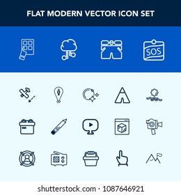 Modern, simple vector icon set with travel, sun, device, night, sunrise, video, sky, map, label, star, white, sos, outdoor, technology, box, morning, modern, present, stationery, fashion, plane icons