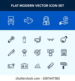 Modern, simple vector icon set with interior, skate, sea, technology, equipment, room, tool, hot, business, musical, pen, write, board, money, chair, europe, pencil, music, spatula, home, famous icons
