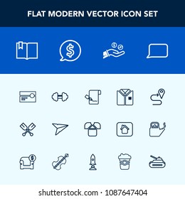 Modern, simple vector icon set with cassette, oar, list, label, paddle, document, navigation, pen, book, white, exercise, map, send, paper, talk, location, fitness, water, tshirt, message, shirt icons