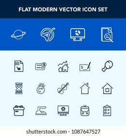 Modern, simple vector icon set with time, chicken, notebook, thermometer, home, musical, credit, fahrenheit, hour, sign, template, money, music, balance, timer, orbit, zoom, sound, list, check icons