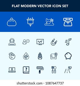 Modern, simple vector icon set with pole, temperature, space, scale, medical, lamp, melody, nature, musical, thermometer, spacesuit, metal, communication, object, user, kerosene, diagnostic, bag icons