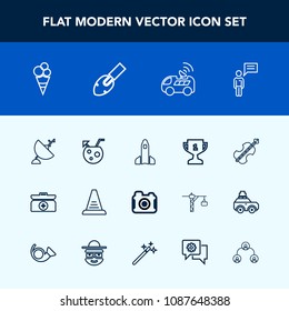 Modern, Simple Vector Icon Set With Cello, Ladder, Communication, Award, Box, Music, Antenna, Photo, Step, Person, Place, Juice, Food, Achievement, Dish, Car, Up, Photographer, Technology, Chat Icons