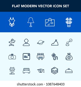 Modern, simple vector icon set with business, search, purse, id, light, interior, planet, personal, sky, swimsuit, woman, bikini, travel, male, wallet, lamp, dollar, beacon, money, watch, spy icons