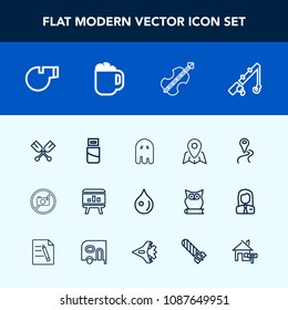 Modern, simple vector icon set with ghost, template, pin, cable, water, navigation, referee, whistle, abstract, technology, object, sign, rain, boat, music, cello, map, route, canoe, halloween icons