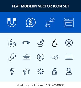 Modern, simple vector icon set with elegance, pear, circle, laptop, frame, profile, road, satellite, no, map, television, oven, van, work, gun, sign, navigation, organic, weapon, field, location icons