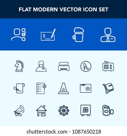 Modern, simple vector icon set with human, list, furniture, drink, circle, pen, chessboard, antenna, up, sign, business, bedroom, people, radio, double, personal, game, ladder, plan, step, horse icons