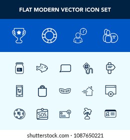 Modern, simple vector icon set with bowling, speech, way, summer, technology, celebration, carnival, can, container, seafood, present, mobile, sport, time, tin, online, award, food, aluminum icons