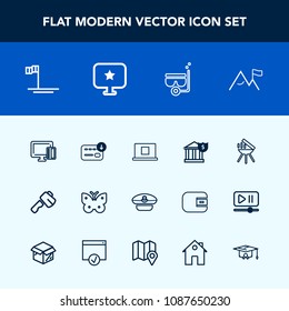 Modern, simple vector icon set with navy, grill, meat, mexico, water, sea, beach, payment, banking, butterfly, construction, element, card, white, hat, sailor, cap, baja, blue, bag, cooking, axe icons