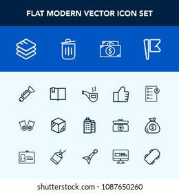 Modern, simple vector icon set with summer, money, business, nation, sea, document, concept, flipper, job, data, jazz, musical, real, sport, internet, tobacco, underwater, bugle, search, finance icons