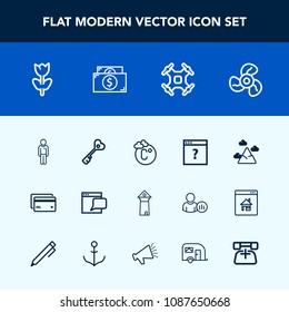 Modern, simple vector icon set with page, website, floral, temperature, sign, fahrenheit, cool, technology, thermometer, architecture, male, drone, flower, nature, spring, tower, card, chat, fan icons