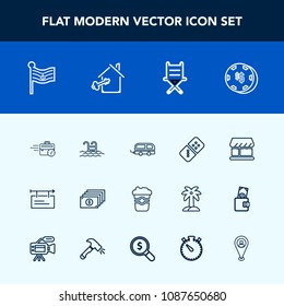 Modern, simple vector icon set with nation, risk, banner, national, blue, bus, currency, game, cup, play, domino, armchair, drink, row, chair, coffee, mug, travel, flag, office, sign, swimming icons