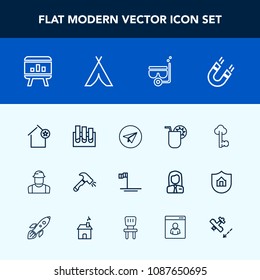 Modern, simple vector icon set with house, chart, favorite, web, cocktail, laboratory, vintage, beach, person, old, drink, template, builder, internet, field, key, magnetic, blue, email, juice icons