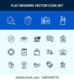 Modern, simple vector icon set with web, online, laptop, keyboard, search, stationery, pool, work, summer, sos, home, sale, paper, space, banking, finance, tag, buy, inflatable, internet, retail icons