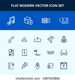 Modern, simple vector icon set with cupboard, dolphin, music, animal, furniture, sea, direction, center, point, care, web, internet, sound, horizontal, ocean, diving, cycle, mask, download, note icons