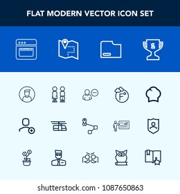 Modern, simple vector icon set with kitchen, award, first, transportation, achievement, road, scale, sky, navigation, winner, rail, fahrenheit, pin, cooking, click, account, equipment, male, boy icons