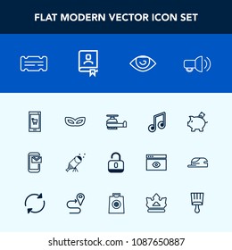Modern, simple vector icon set with air, technology, email, human, phone, security, online, entertainment, communication, celebration, carnival, astronomy, unlock, mail, protection, lock, mobile icons