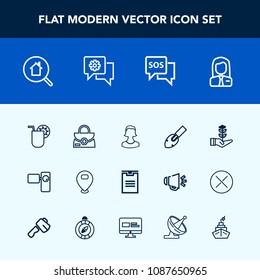 Modern, simple vector icon set with box, delivery, style, danger, cocktail, people, home, video, growth, summer, sign, seedling, retro, tree, avatar, glass, object, fashion, job, map, sos, real icons
