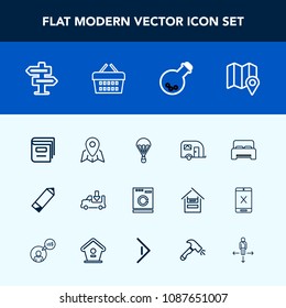 Modern, simple vector icon set with pin, pencil, travel, hanger, transportation, book, extreme, double, traffic, laundry, bed, laboratory, shipping, equipment, jump, library, location, market icons