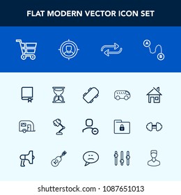 Modern, simple vector icon set with user, highway, building, transport, web, book, map, skater, transportation, vehicle, left, library, position, traffic, timer, board, hour, estate, shop, cart icons