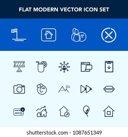 Modern, simple vector icon set with white, ocean, temperature, chat, home, ball, no, pin, scale, web, cancel, bowling, drink, thermometer, element, glass, download, blue, communication, website icons