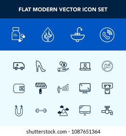 Modern, simple vector icon set with medical, circle, internet, finance, roll, rescue, investment, technology, shoe, purse, health, money, roller, personal, phone, pharmacy, wallet, forbidden icons