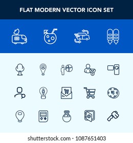 Modern, simple vector icon set with movie, tv, profile, video, idea, glass, car, forest, people, fast, tree, camera, bill, travel, tripod, account, online, pin, supermarket, cocktail, retail,  icons