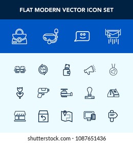 Modern, simple vector icon set with necklace, loudspeaker, wallet, spring, envelope, boxing, fight, chat, post, air, style, face, support, competition, helicopter, nature, call, glove, blossom icons