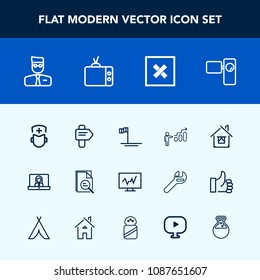 Modern, simple vector icon set with development, medical, way, zoom, mexico, home, beach, architecture, hospital, technology, diagnostic, account, business, camera, estate, doctor, internet, web icons