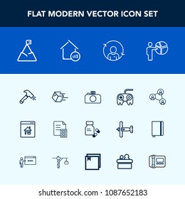 Modern, simple vector icon set with finance, blue, sky, technology, web, shipping, medical, equipment, property, business, medicine, photography, delivery, white, shovel, nature, person, banking icons
