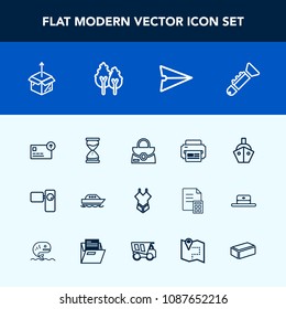 Modern, simple vector icon set with email, cash, water, yacht, fashion, transport, sand, finance, communication, object, message, bugle, movie, camera, package, bikini, swimsuit, retro, style icons