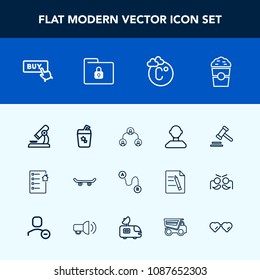 Modern, simple vector icon set with legal, people, skate, law, extreme, cafe, science, travel, hierarchy, point, web, real, cup, destination, courthouse, thermometer, male, estate, internet, map icons
