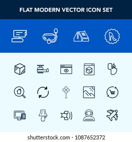 Modern, simple vector icon set with electric, construction, cigarette, fire, video, house, object, circle, reload, search, transportation, real, product, air, cooler, template, shipping, roof icons