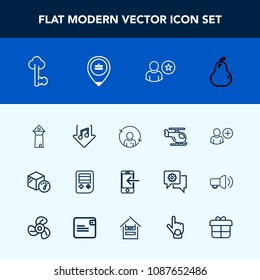 Modern, simple vector icon set with transfer, download, profile, location, job, transport, add, lock, metal, fresh, key, mobile, music, technology, food, vintage, europe, organic, transportation icons