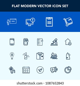 Modern, simple vector icon set with beauty, property, baggage, email, monitor, fashion, estate, white, contract, microscope, document, computer, touchscreen, web, phone, airport, tshirt, warning icons