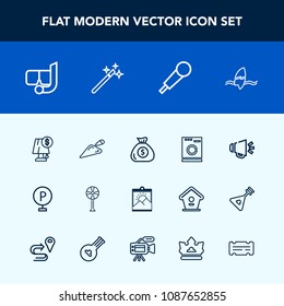 Modern, simple vector icon set with lot, surf, water, ventilator, banking, road, surfer, business, appliance, laundry, finance, vehicle, loudspeaker, interior, voice, surfing, sea, shovel, light icons