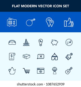 Modern, simple vector icon set with money, antenna, falling, water, bank, tobacco, road, signal, drawer, finance, up, addiction, sea, mobile, weapon, ocean, business, nuclear, boat, chat, no icons