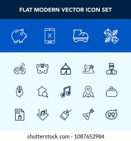 Modern, simple vector icon set with real, account, sound, white, navigation, user, finance, music, butterfly, search, business, online, fly, cash, adventure, space, economy, craft, roller, car icons