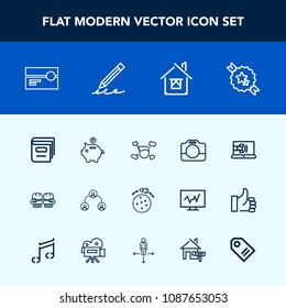 Modern, simple vector icon set with handle, music, equipment, hierarchy, fight, library, education, competition, video, cassette, boy, communication, money, structure, call, building, internet icons