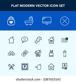 Modern, simple vector icon set with meal, holiday, speech, laptop, bubble, business, vintage, domino, game, architecture, close, finance, computer, snack, festival, style, fashion, gramophone icons