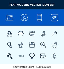 Modern, simple vector icon set with email, lady, magic, vision, internet, spy, estate, store, white, fashion, touch, home, communication, web, machine, sew, hand, face, magician, finger, wand icons