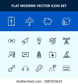 Modern, simple vector icon set with phone, lamp, plan, cost, communication, radio, location, task, blackboard, chalkboard, music, lantern, metal, folk, board, sport, showing, money, interior icons