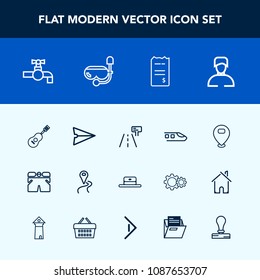 Modern, simple vector icon set with musical, male, wear, sign, head, web, cap, paper, mask, concert, white, faucet, water, communication, fashion, music, navigation, message, route, email, boy icons