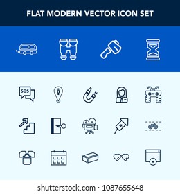 Modern, simple vector icon set with hour, emergency, exit, field, bus, business, extreme, construction, sos, help, transport, time, quad, danger, map, job, escape, employer, pin, pole, timer, up icons