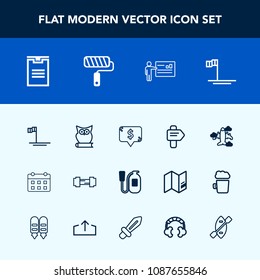 Modern, simple vector icon set with timetable, paint, box, calendar, businessman, mexico, price, baja, emergency, business, square, shipping, fitness, flight, owl, frame, day, gym, safety, arrow icons