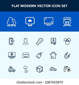 Modern, simple vector icon set with fast, setting, railway, nature, bed, monitor, meal, computer, tag, furniture, human, train, white, book, office, chicken, transfer, shirt, label, internet icons