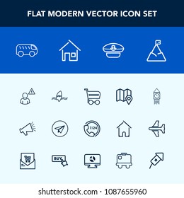 Modern, simple vector icon set with support, travel, call, alarm, service, communication, buy, surfing, location, network, internet, bus, map, tropical, operator, speaker, direction, london, big icons