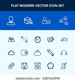 Modern, simple vector icon set with point, cash, loud, business, bag, white, communication, position, announcement, travel, satellite, road, fashion, status, leather, statistic, map, technology icons